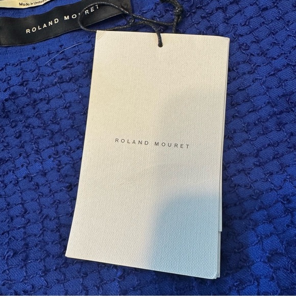 NWT Roland Mouret Electric Blue Stretch Boucle Check Middlesmoor Crepe Top Sz 4 - Picture 8 of 12